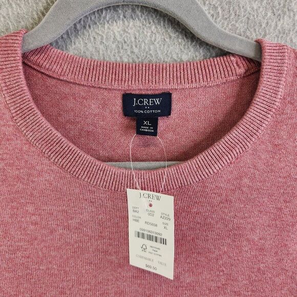 J Crew Sweater Mens XL Cotton Crewneck Sweater-tee Heathered Rose Sweatshirt New - Picture 5 of 12